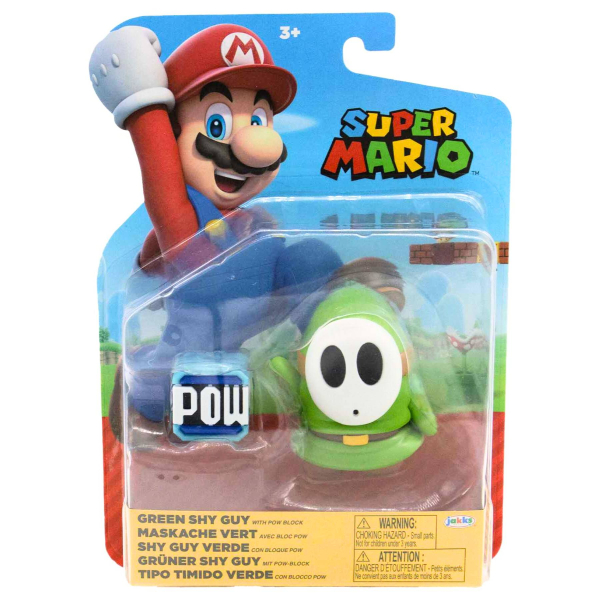 World of Nintendo Minifiguren Super Mario (Wave 40) Green Shy Guy with POW Block
